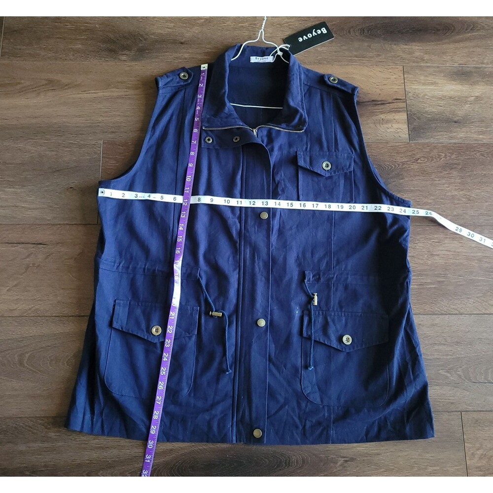 Utility Vest Womens 2XL Beyove Navy Pockets Snap Zip Front Anorak NEW FLAW - Picture 4 of 14